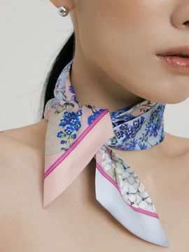 Ven&Qu D_Flower-Pink Long Twilly Silk Scarf