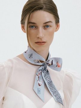 Ven&Qu Merry-go-round-Dove Grey Long Twilly Silk Scarf
