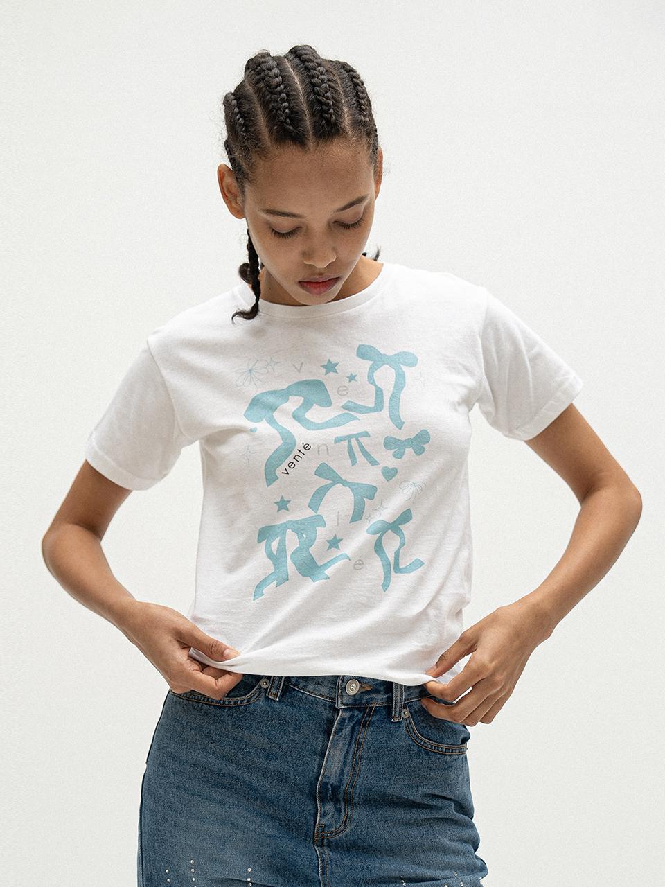 vente Blue Ribbons Printed Baby T-shirt White
