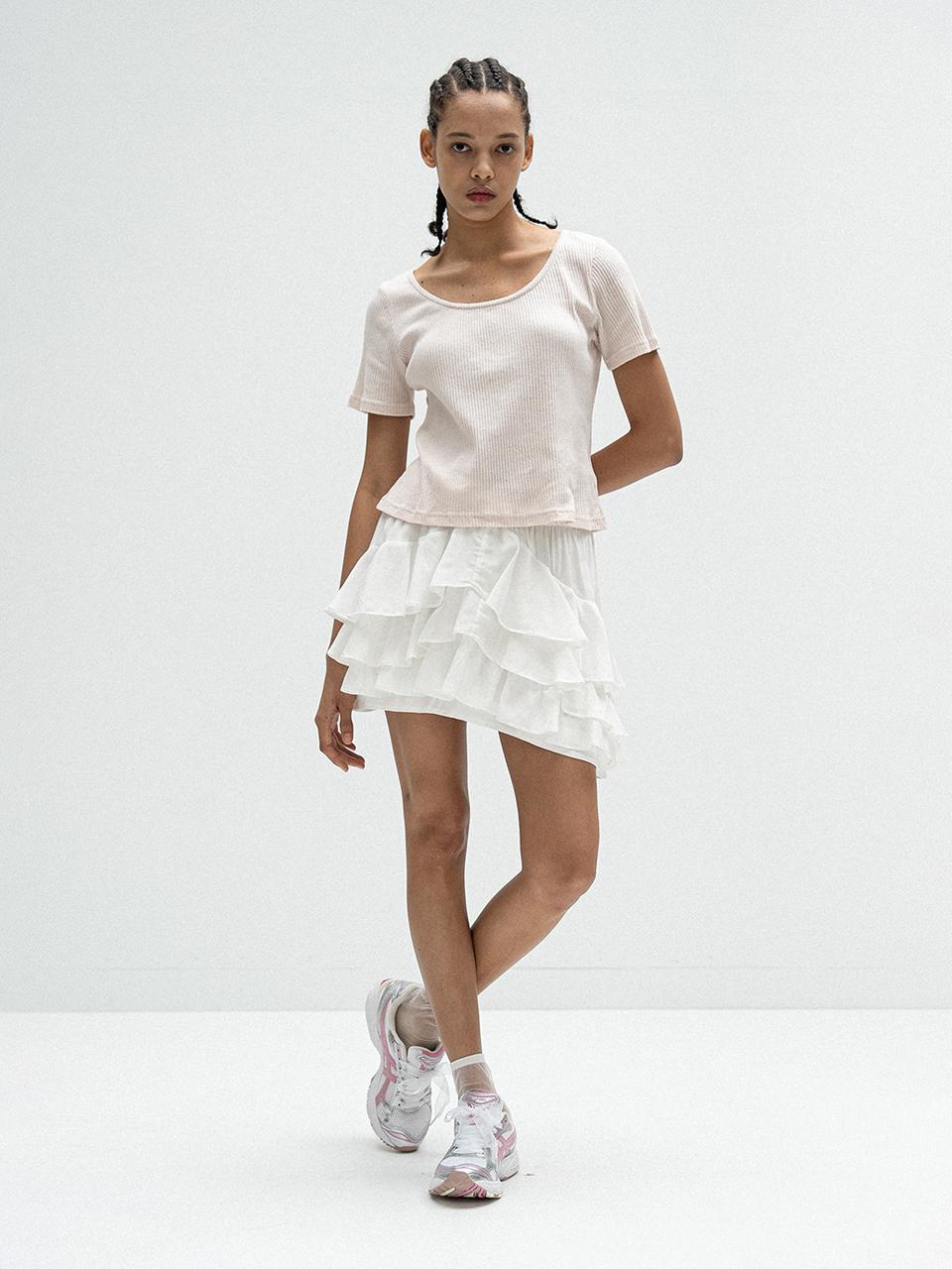 vente Cotton & Silk Tiered Mini Skirt Off-white
