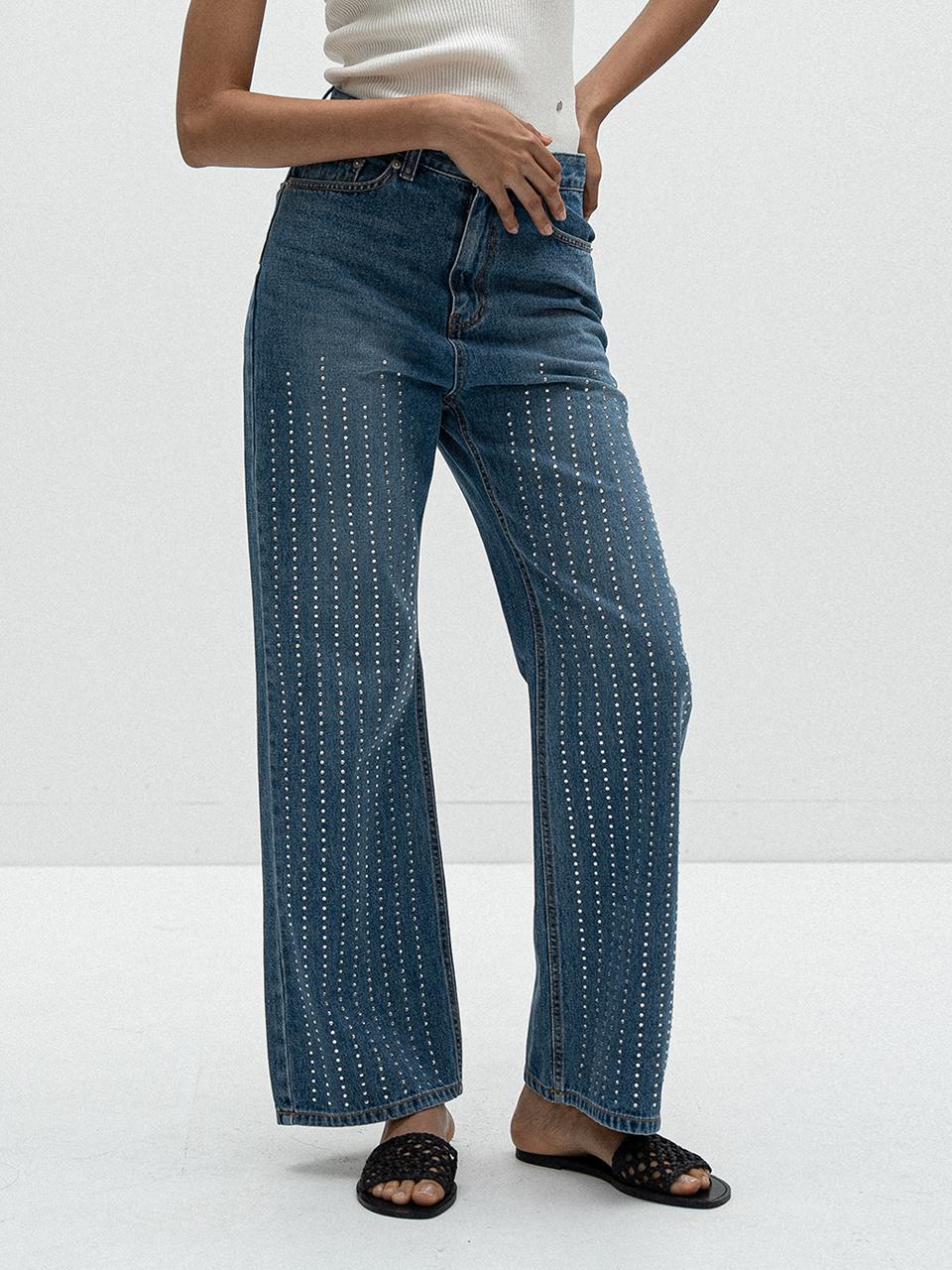 vente Crystal Trimmed Semi Bell-bottom Jeans