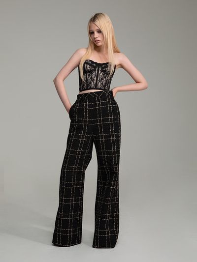 vente Gold & Black Tweed Wide Pants