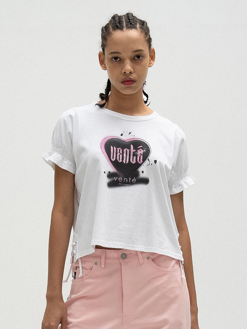 vente Logo T-shirt with Shirring Sleeves White