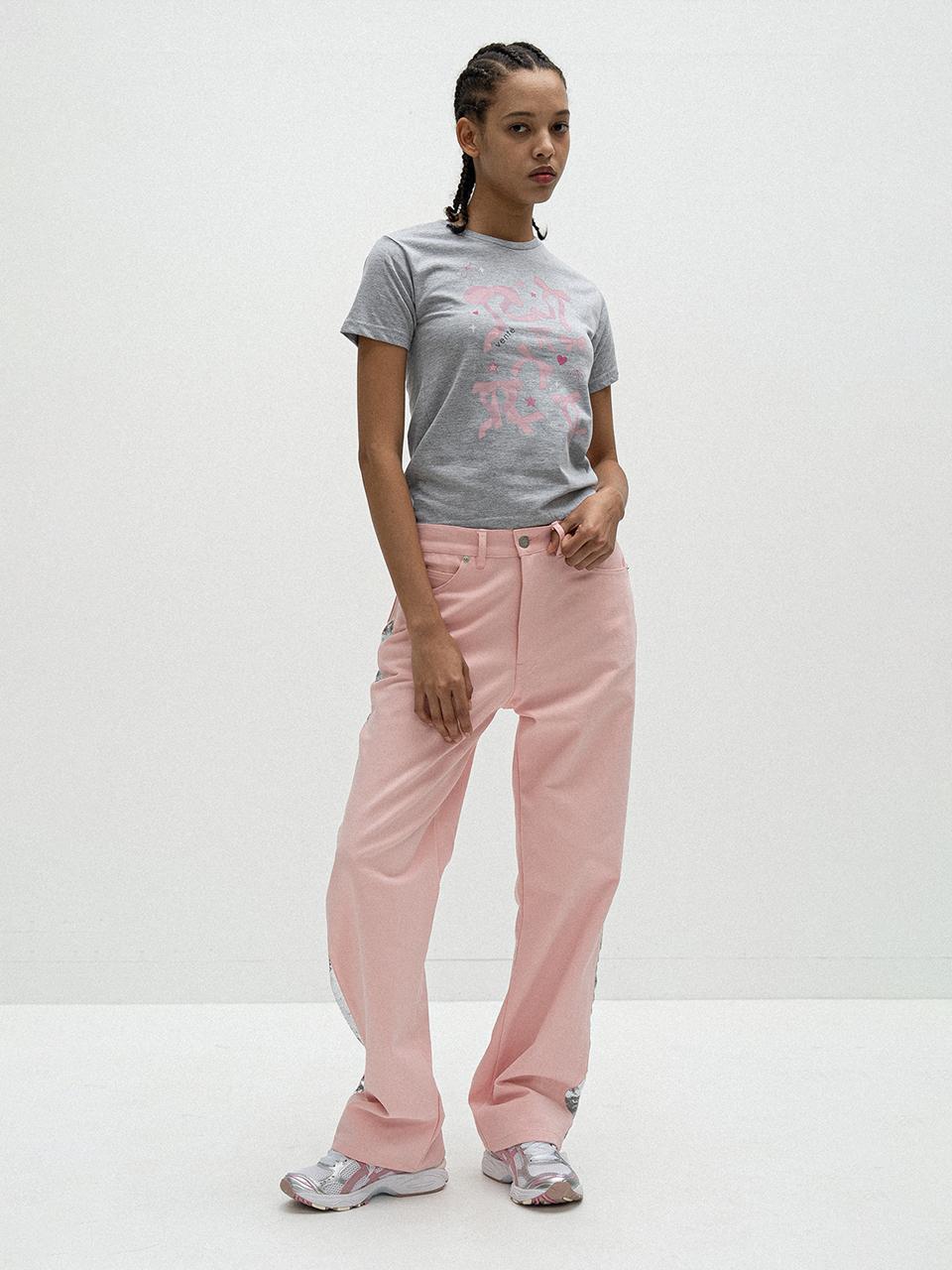 vente Pink Ribbons Printed Baby T-shirt Melange Gray