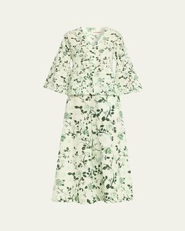 Verandah Floral Linen-Cotton Blouse & Pant Set