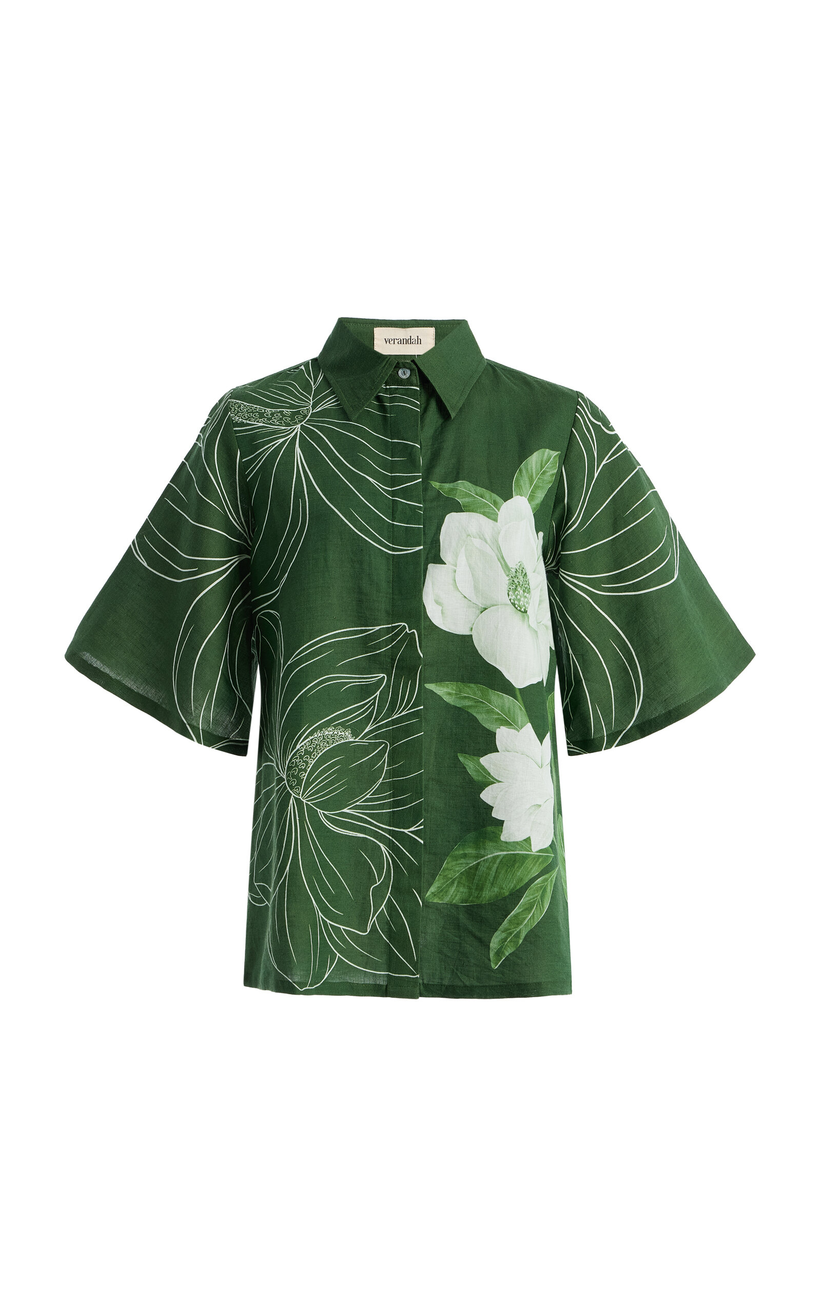 VERANDAH VERANDAH BellSleeve Floral LinenCotton Shirt