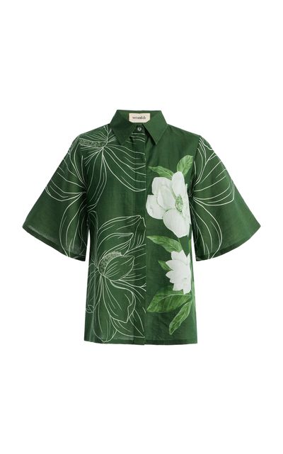 VERANDAH VERANDAH BellSleeve Floral LinenCotton Shirt