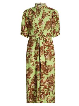Verandah Women's Ammama Bird Print Cotton Shirtdress