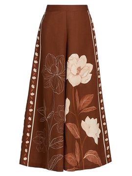 Verandah Women's Ammama Magnolia Linen-Cotton Flared Pants