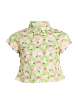 Verandah Women's Floral Cotton Poplin Crop Shirt