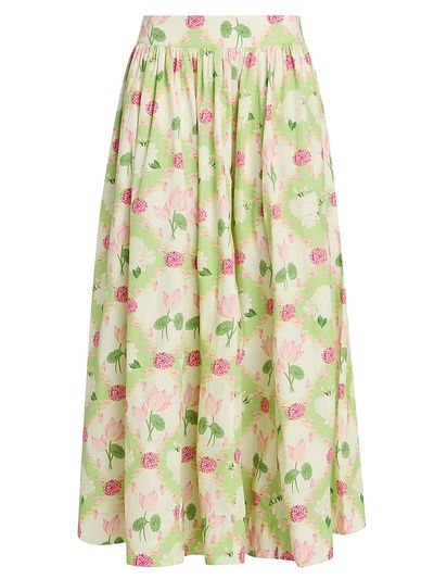 Verandah Women's Floral Paneled Cotton Maxi Skirt