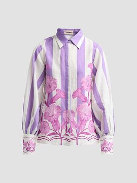 Verandah Women's Nigiri Wild Flower Linen-Cotton Tunic Blouse