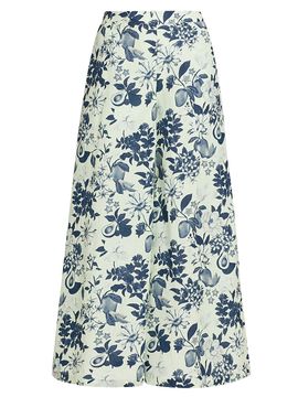 Verandah Women's Pushpanjali Floral Linen-Cotton Flare Pants
