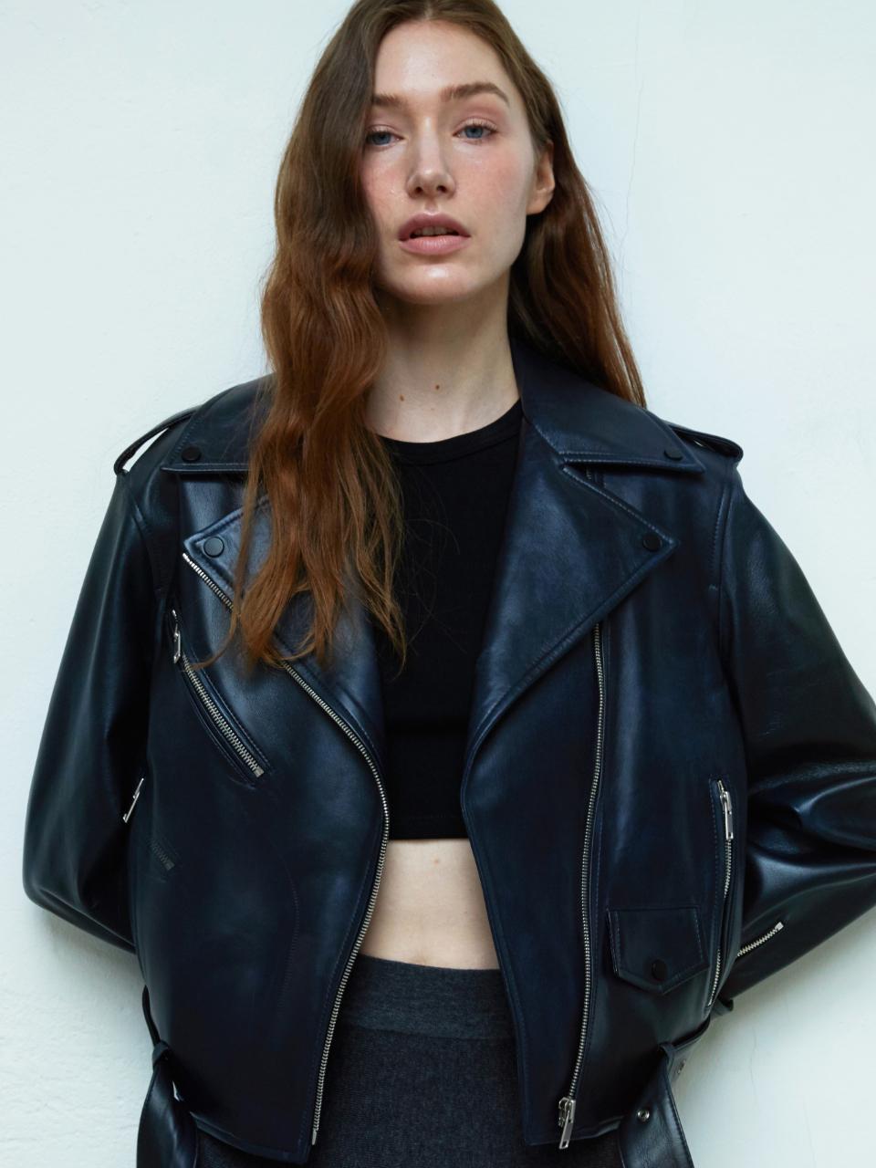 VERDEMAR European Leather Rider Jacket_Denim Navy