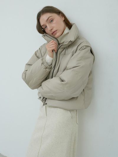 VERDEMAR Italian Nappa Lambskin Two-way Down Jumper [Cream]