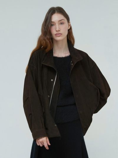 VERDEMAR Italian suede High-neck overfit Jumper_Deep brown