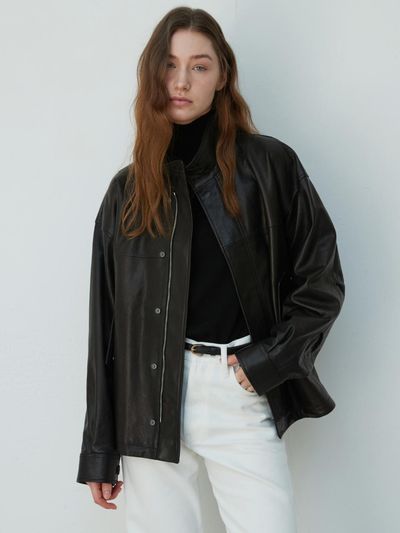 VERDEMAR Italian vegetable Lambskin High-neck overfit Jumper_Black
