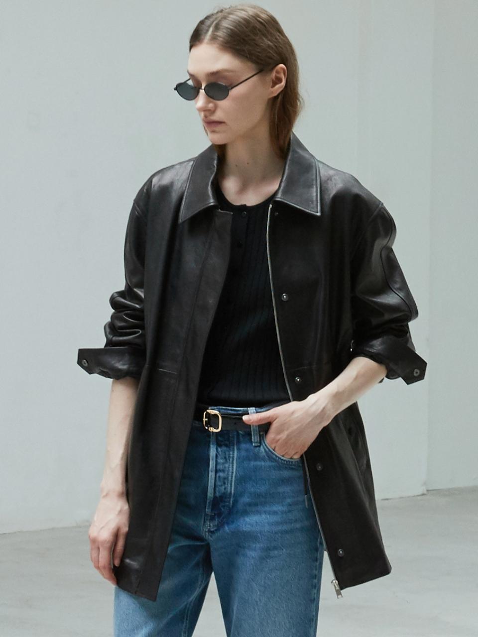 VERDEMAR Italian vegetable Leather Overfit half JK_Black
