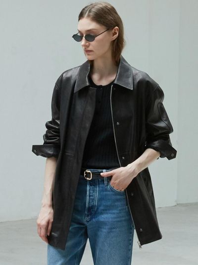 VERDEMAR Italian vegetable Leather Overfit half JK_Black