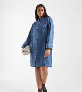 Vero Moda Curve Vero Moda Curve button front denim mini dress in medium blue wash