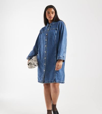 Vero Moda Curve Vero Moda Curve button front denim mini dress in medium blue wash