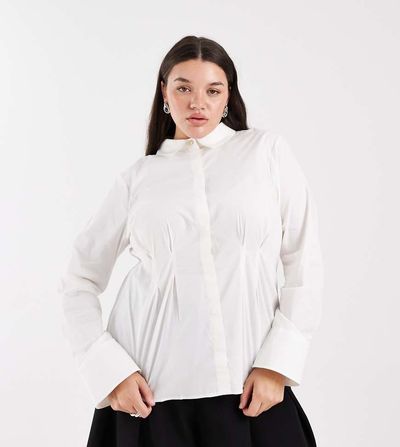 Vero Moda Curve Vero Moda Curve cinched waist shirt in white