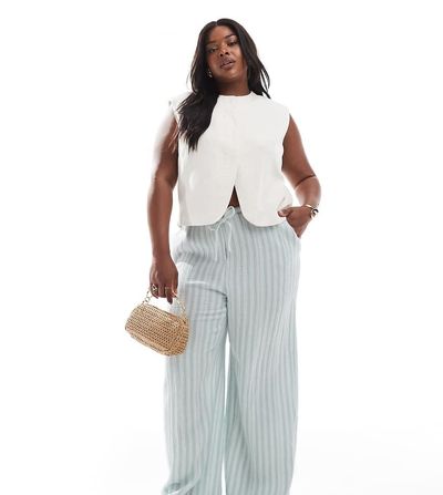 Vero Moda Curve Vero Moda Curve cotton wide leg pants in green stripe
