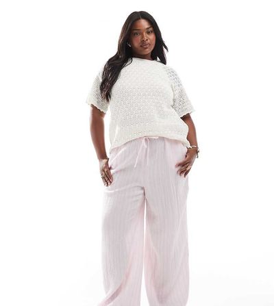 Vero Moda Curve Vero Moda Curve cotton wide leg pants in pale pink stripes