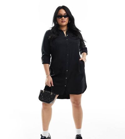 Vero Moda Curve Vero Moda Curve denim shirt dress in black
