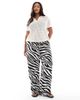 Vero Moda Curve Vero Moda Curve easy tie waist wide leg pants in zebra print-White - 2