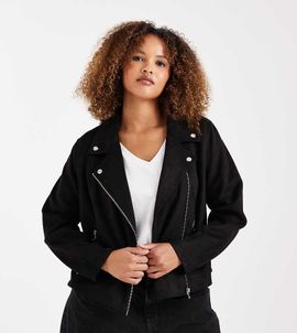 Vero Moda Curve Vero Moda Curve faux suede moto jacket with washed effect in black