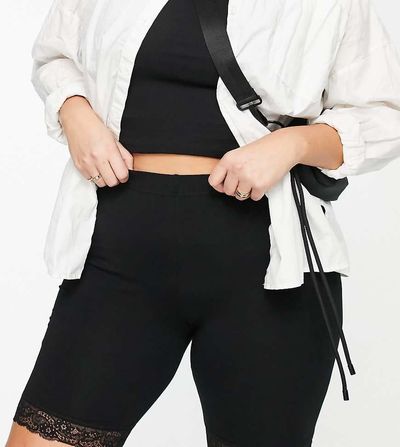 Vero Moda Curve Vero Moda Curve legging shorts with lace detail in black