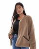 Vero Moda Curve Vero Moda Curve lightweight contrast teddy jacket in beige-Neutral - 1