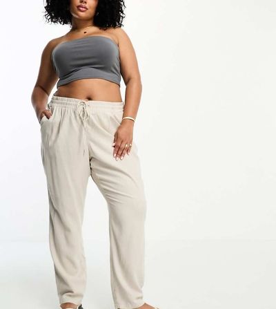 Vero Moda Curve Vero Moda Curve linen blend tapered pants in stone-Neutral