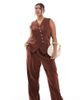 Vero Moda Curve Vero Moda Curve linen touch pleat front wide leg pants in chocolate - part of a set-Brown - 1