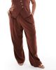 Vero Moda Curve Vero Moda Curve linen touch pleat front wide leg pants in chocolate - part of a set-Brown - 2