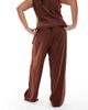 Vero Moda Curve Vero Moda Curve linen touch pleat front wide leg pants in chocolate - part of a set-Brown - 4
