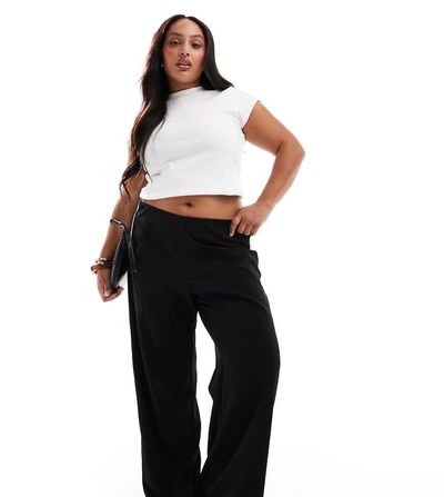 Vero Moda Curve Vero Moda Curve loose pull on pants with side stripe in black