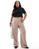 Vero Moda Curve Vero Moda Curve loose pull on pants with side stripe in fossil-Neutral - 2