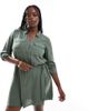 Vero Moda Curve Vero Moda Curve mini shirt dress in khaki-Green - 1