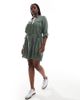 Vero Moda Curve Vero Moda Curve mini shirt dress in khaki-Green - 3