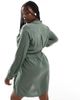 Vero Moda Curve Vero Moda Curve mini shirt dress in khaki-Green - 4