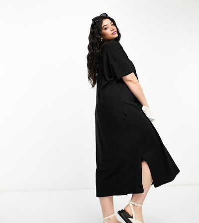 Vero Moda Curve Vero Moda Curve oversized t-shirt maxi dress in black