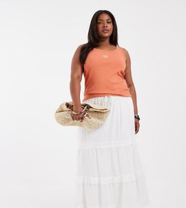 Vero Moda Curve Vero Moda Curve pleat and lace detail tiered boho maxi skirt in white