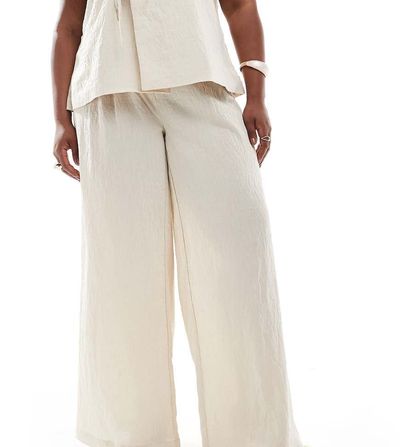 Vero Moda Curve Vero Moda Curve pleat front wide leg pants in cream - part of a set-White