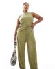 Vero Moda Curve Vero Moda Curve plisse pants in khaki green - part of a set - 1