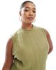 Vero Moda Curve Vero Moda Curve plisse sleeveless top in pistachio - part of a set-Green - 3