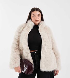 Vero Moda Curve Vero Moda Curve plush faux-fur short coat in cream-White