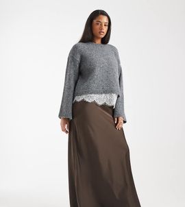 Vero Moda Curve Vero Moda Curve satin maxi skirt in chocolate brown