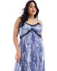 Vero Moda Curve Vero Moda Curve satin maxi slip dress with lace trim in blue crinkle print - 1